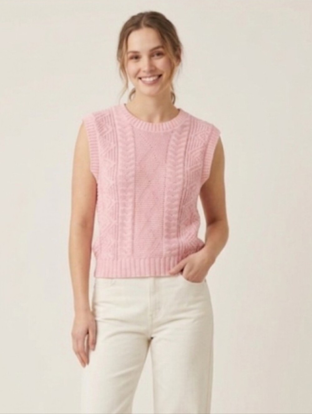 Vintage Winona Knits Pink Cotton Knit Preppy Sweater Vest Women's Size Large